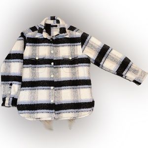 All Saints Signature Plaid Flannel Jacket, Blue Black White